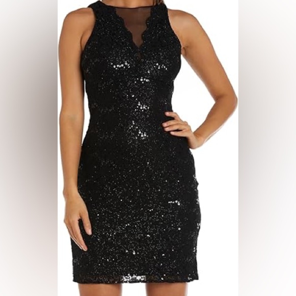 Nordstrom Morgan & Co. Black Lace Sequin Dress NWT BodyCon Cocktail Party